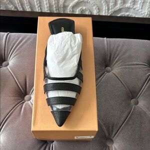 Cult Gaia Black Strappy Pointed-Toe Mules